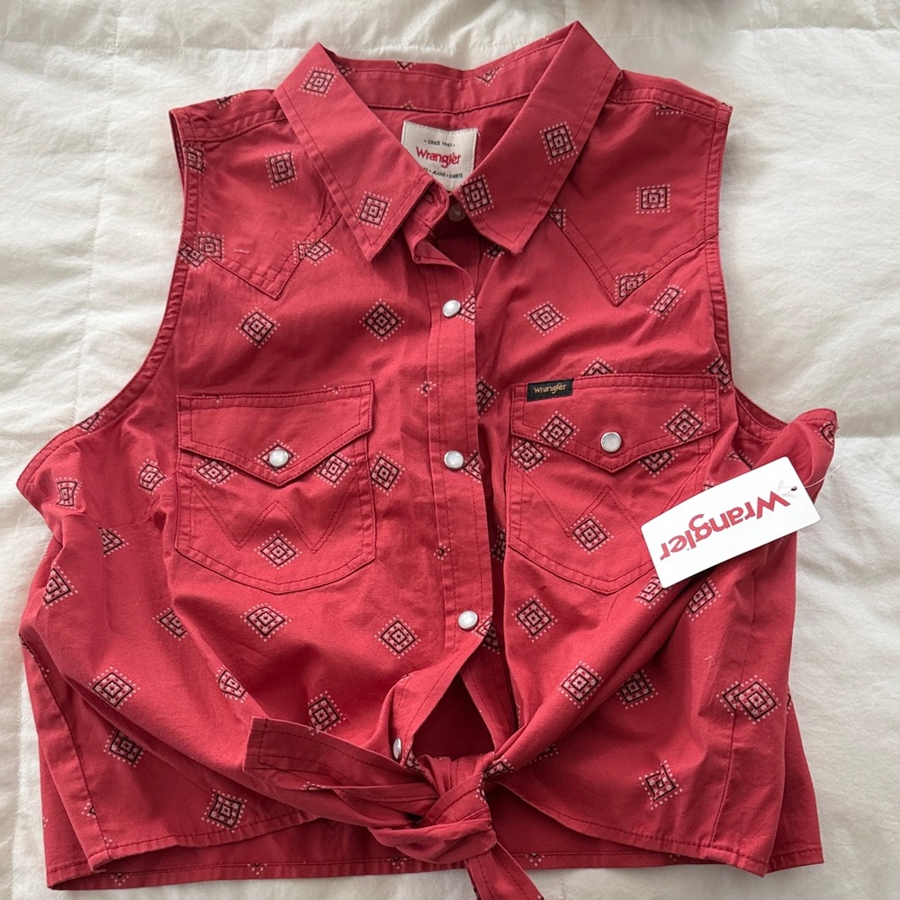 Wrangler Red Patterned Tie-Front Top